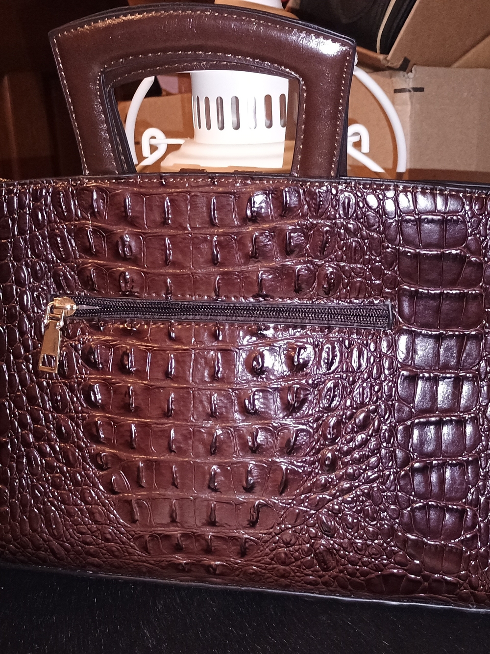 NEW Classic Croc-Embossed Brown Satchel Bag w/ Detachable Chain or Leather traps